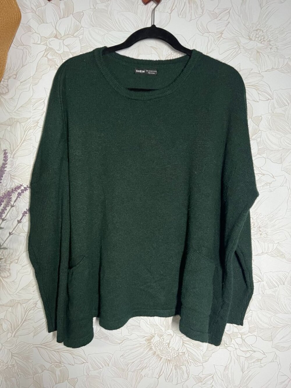 Shein Dark Green Knit Sweater With Pockets Womens Size L EU 40/42 US 8/10 Soft L